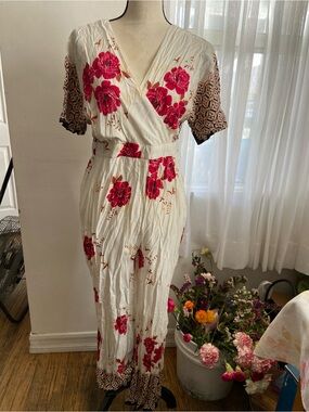 Cream Floral Wrap jumpsuit
